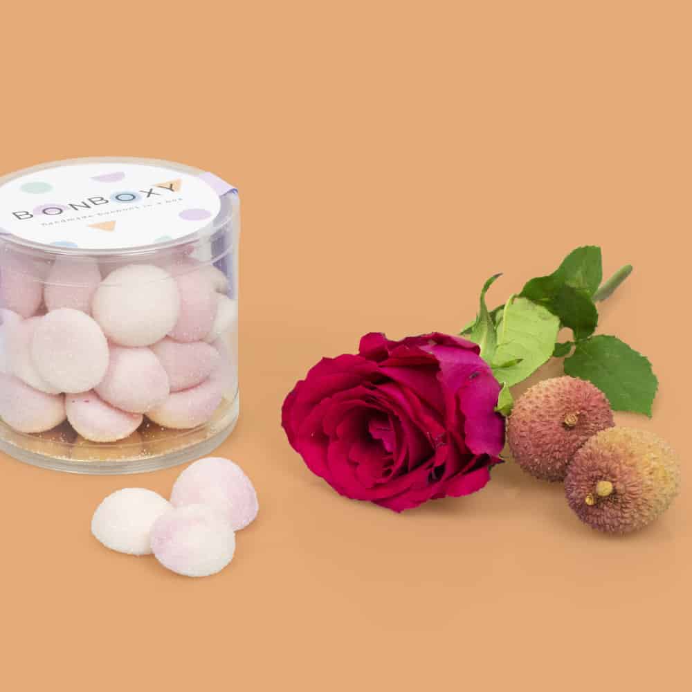 snoep bonboxy lychee roos bebijn